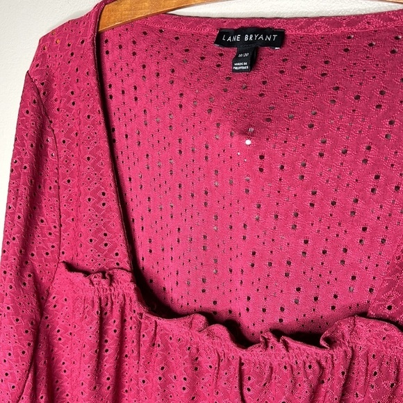 LANE BRYANT Pink Eyelet 3/4 Sleeve Square Neck Top Size 18/20 - Picture 15 of 16